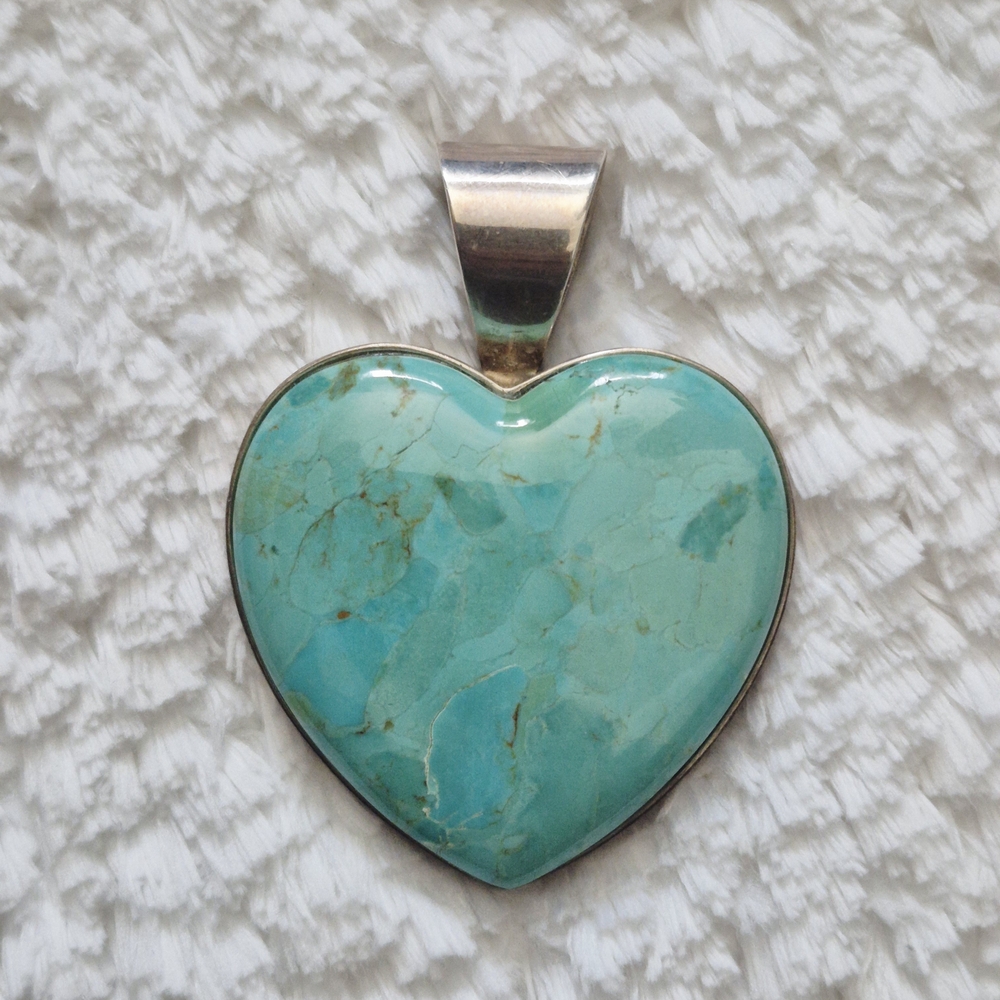 Jay King .925 Silver Stamped Turquoise Heart Pendant DRT - Picture 3 of 10
